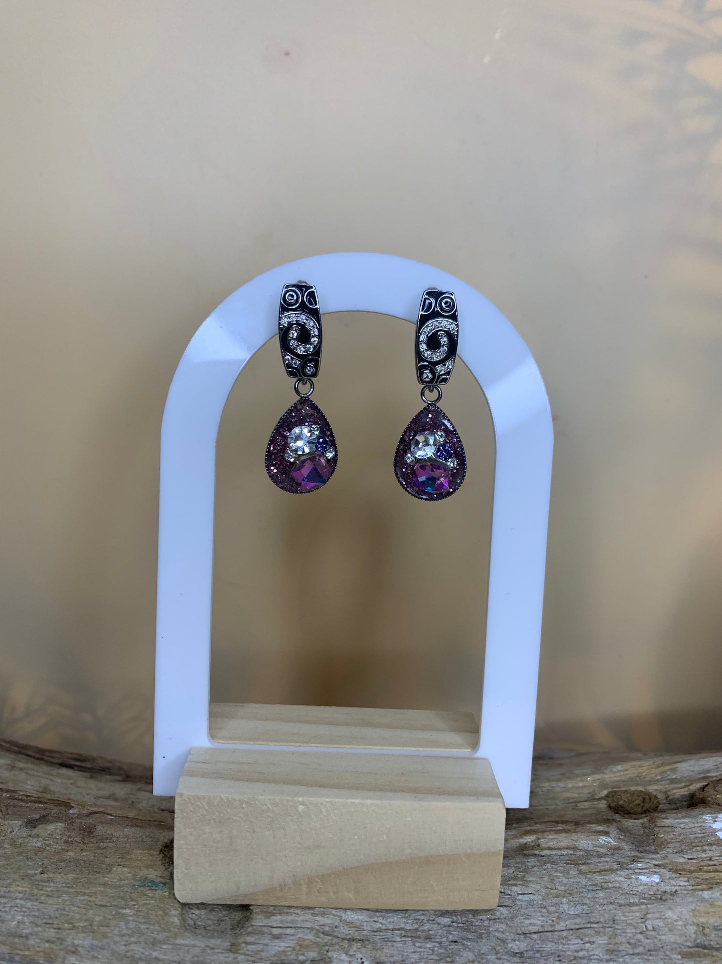 Boucles d’oreilles pailleté rosé pierres cristal