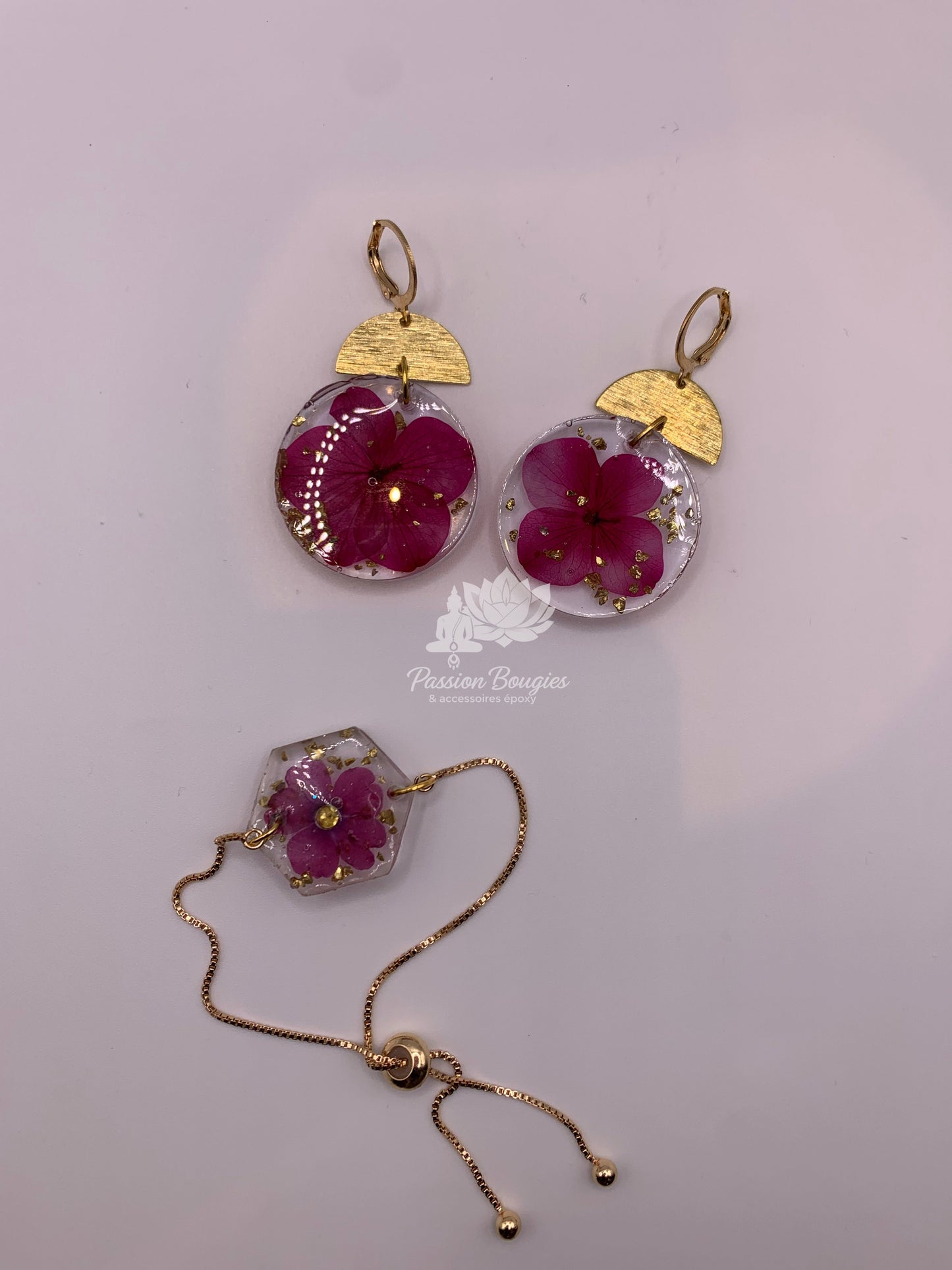 Parure fleur fuschia