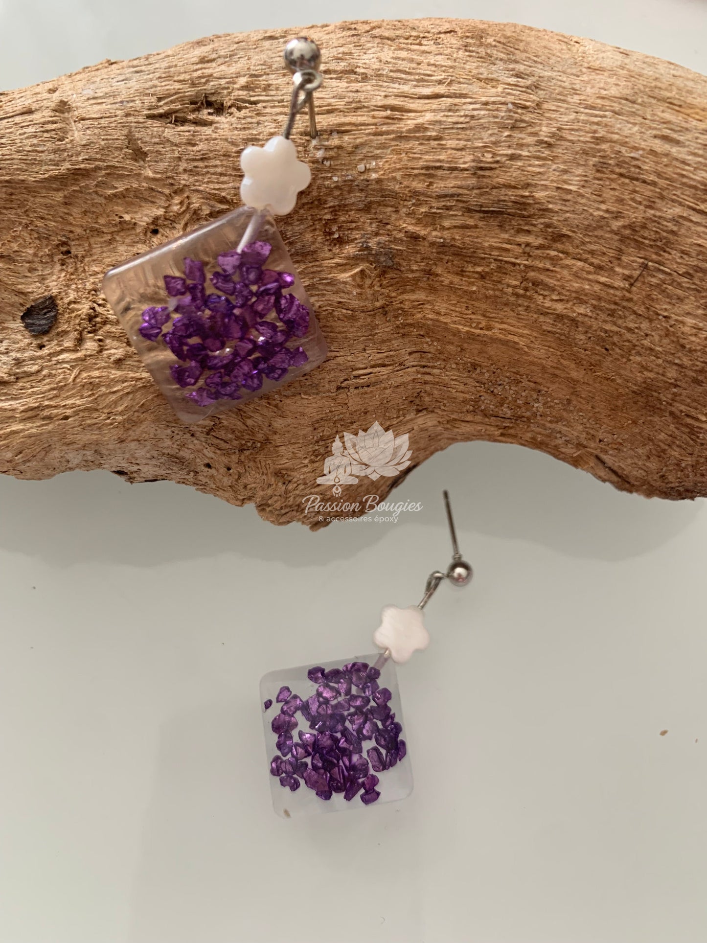 Boucles d’oreilles pépites violettes