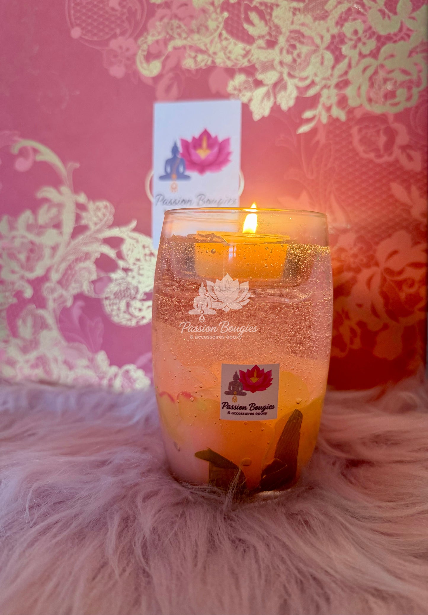 Bougie pailletée « la rose » gelée cristal