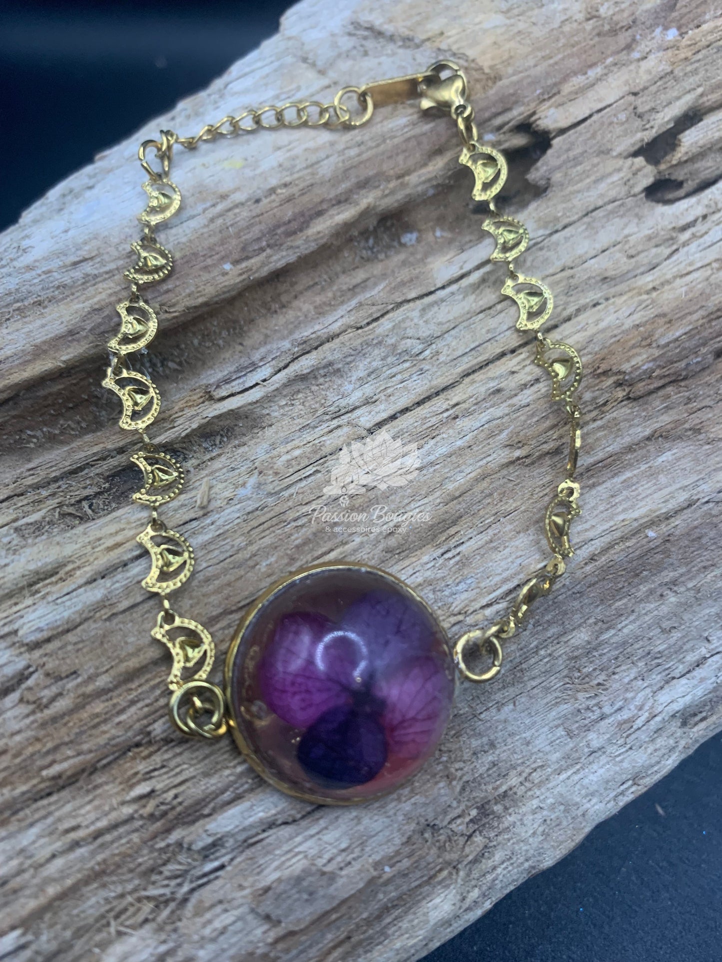 Bracelet hortensia prune ou mauve