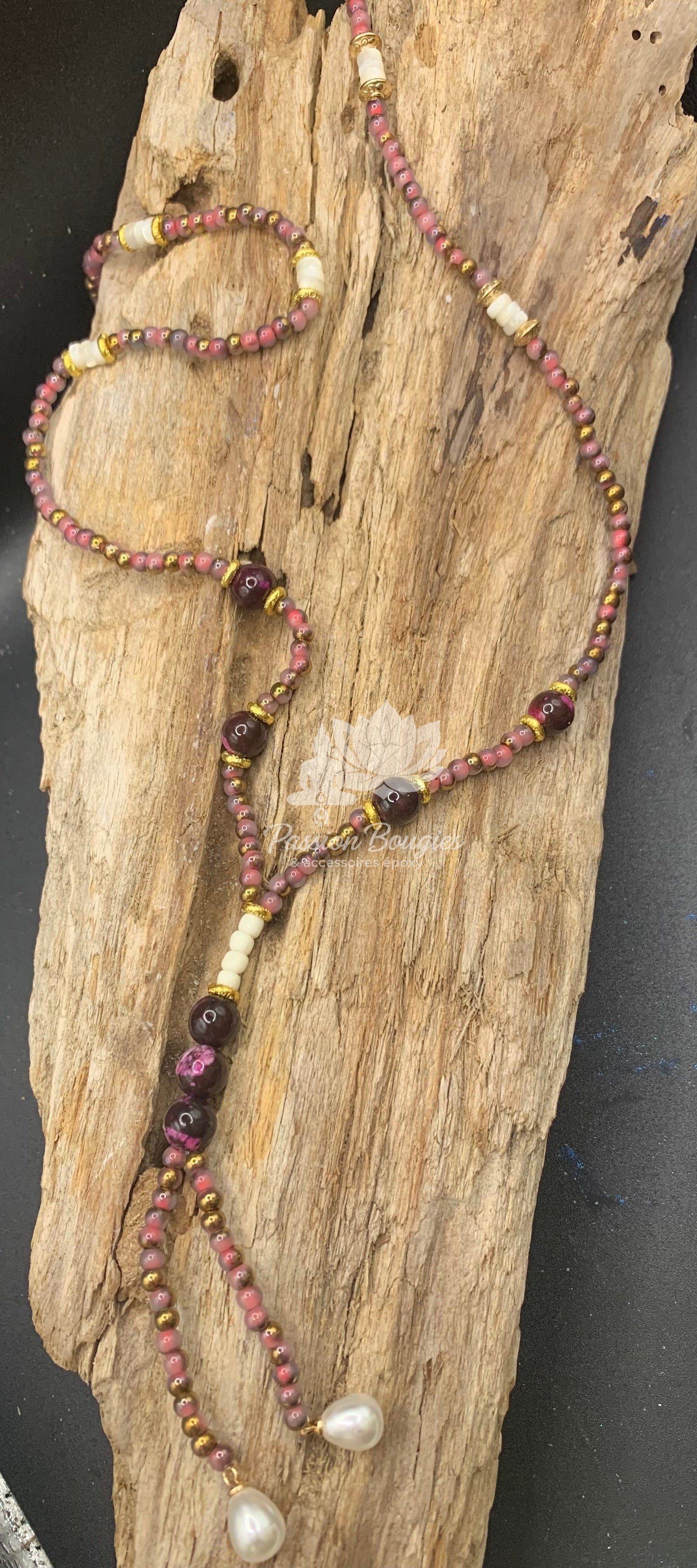 Collier sautoir en Jaspes impériales violines