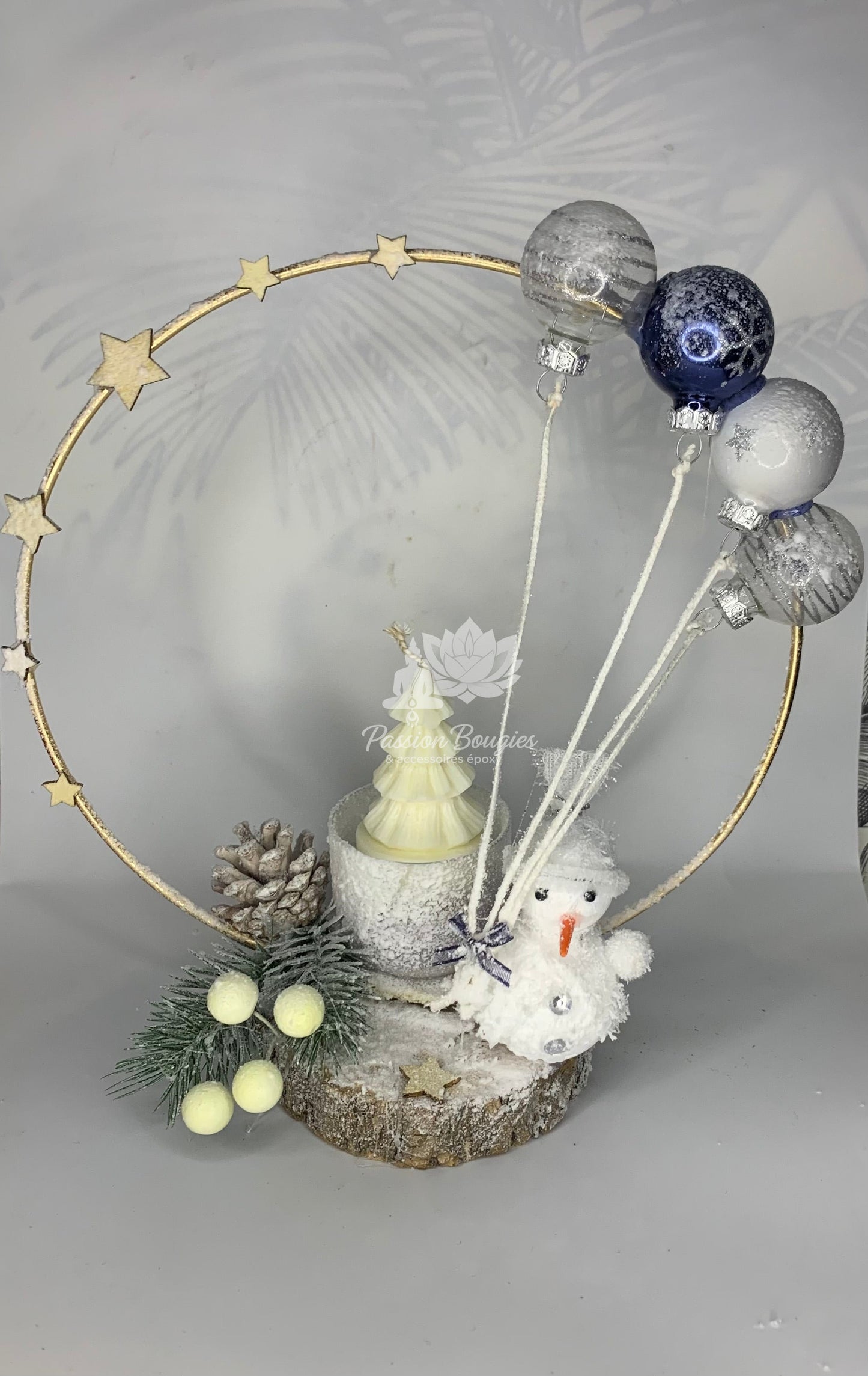 Composition bougie bonhomme de neige ballons