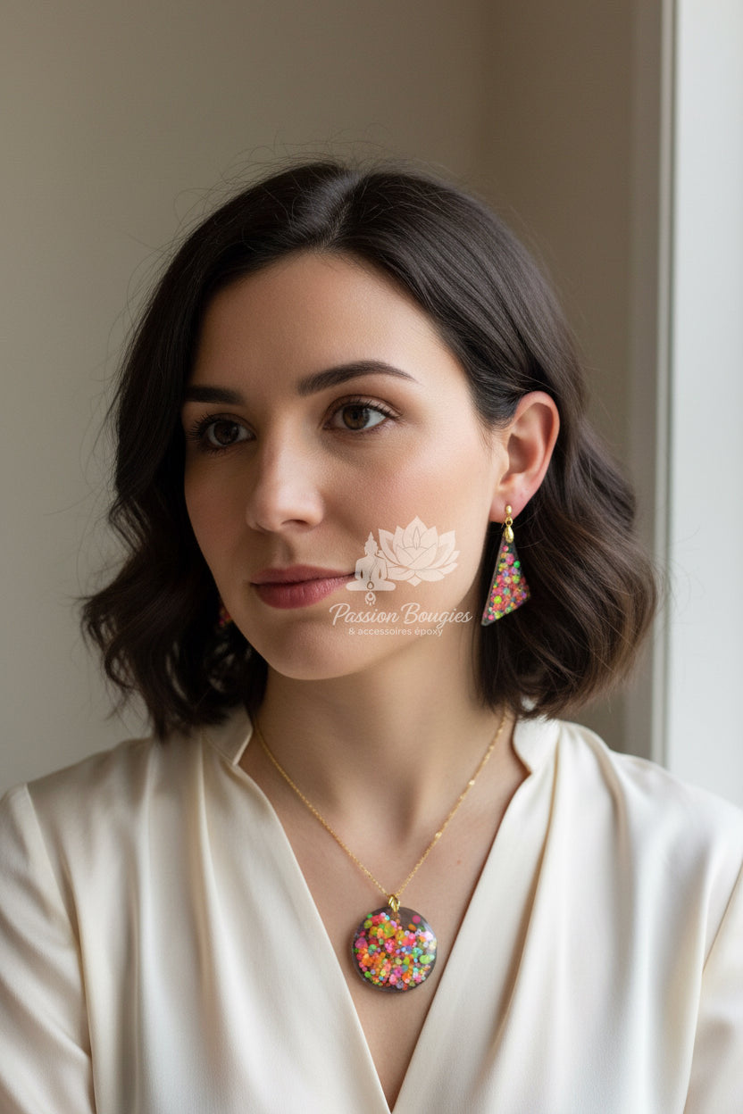 Parure collier et boucles d’oreilles confettis