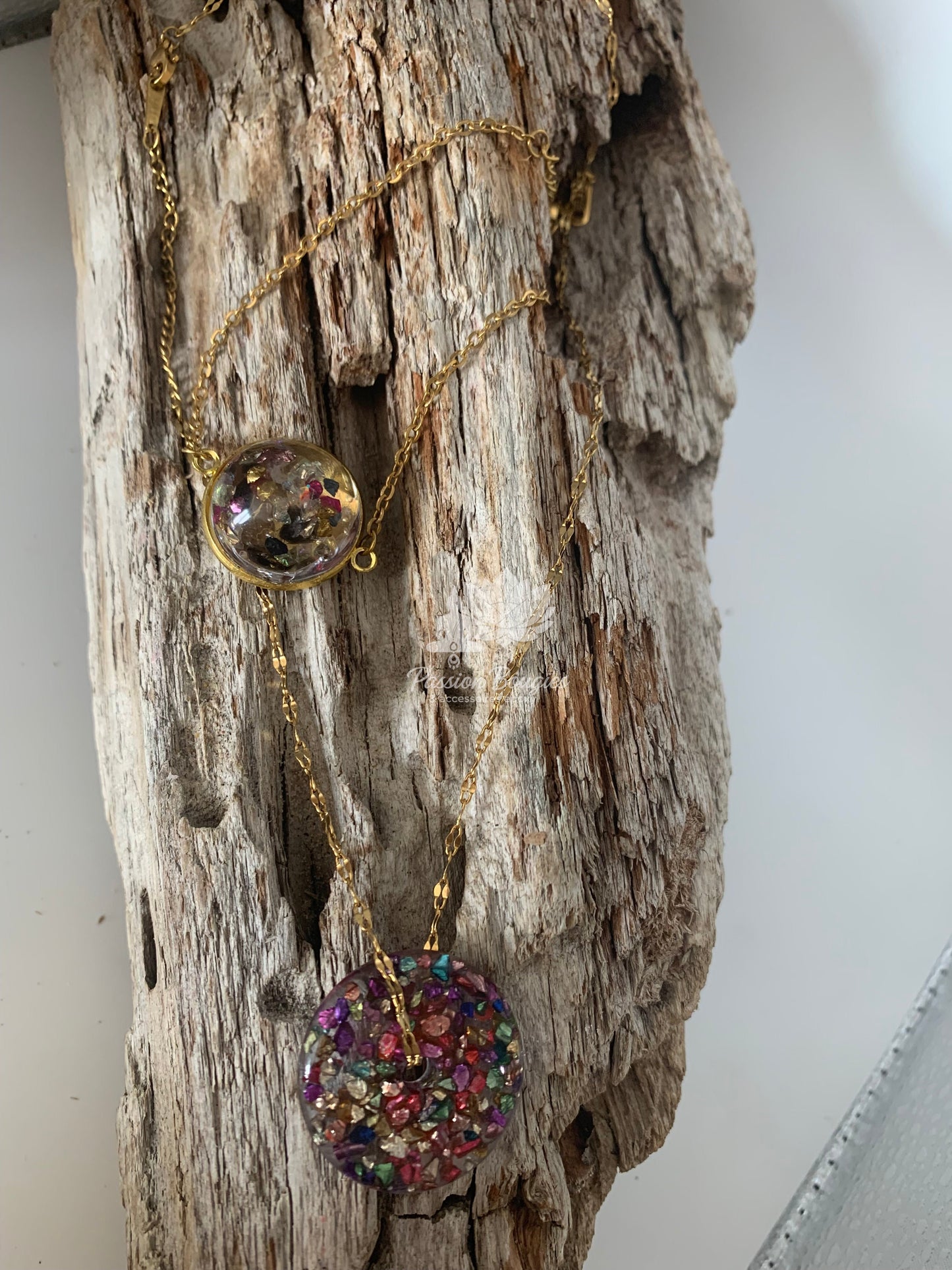 Parure collier bracelet pépites multicouleur