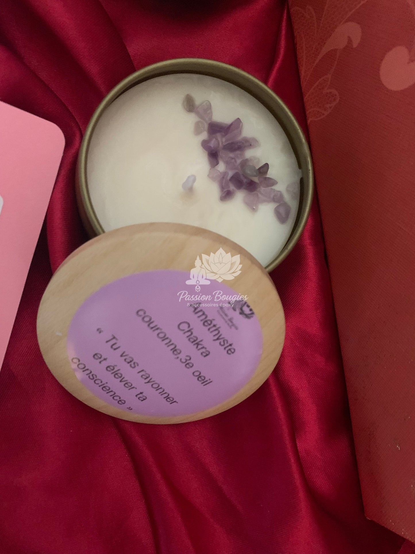 Pot métal doré ✨ Bougie énergétique – Chakra 3ème oeil 💜 parfumé au choix 🌿