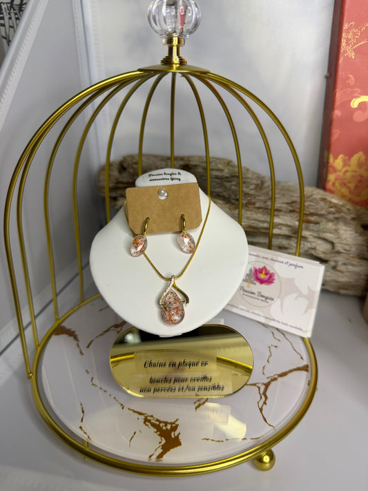 Parure corail rose - bijou artisanal fait main Passion Bougies
