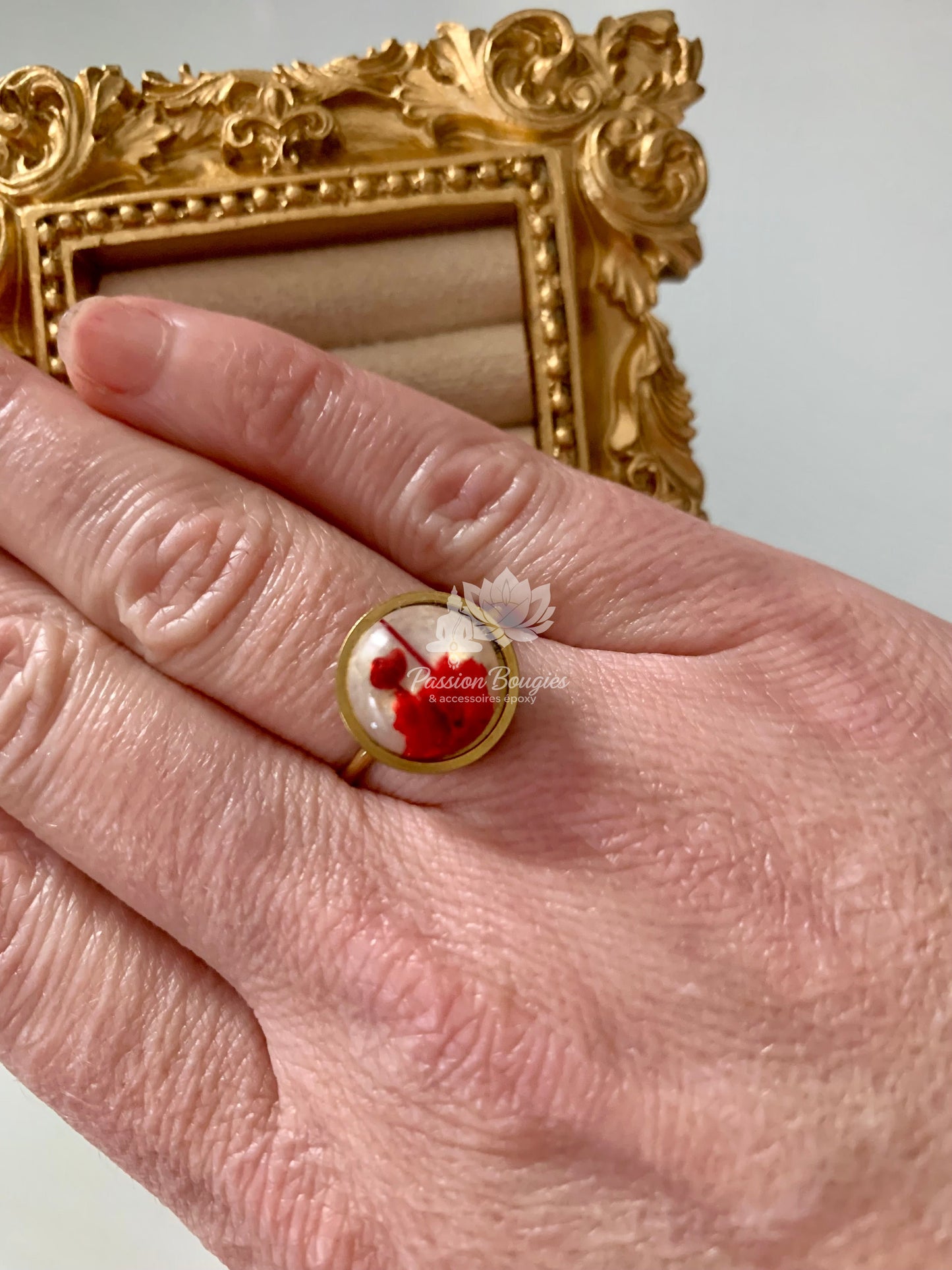 Bague fleur de gysophyle rouge