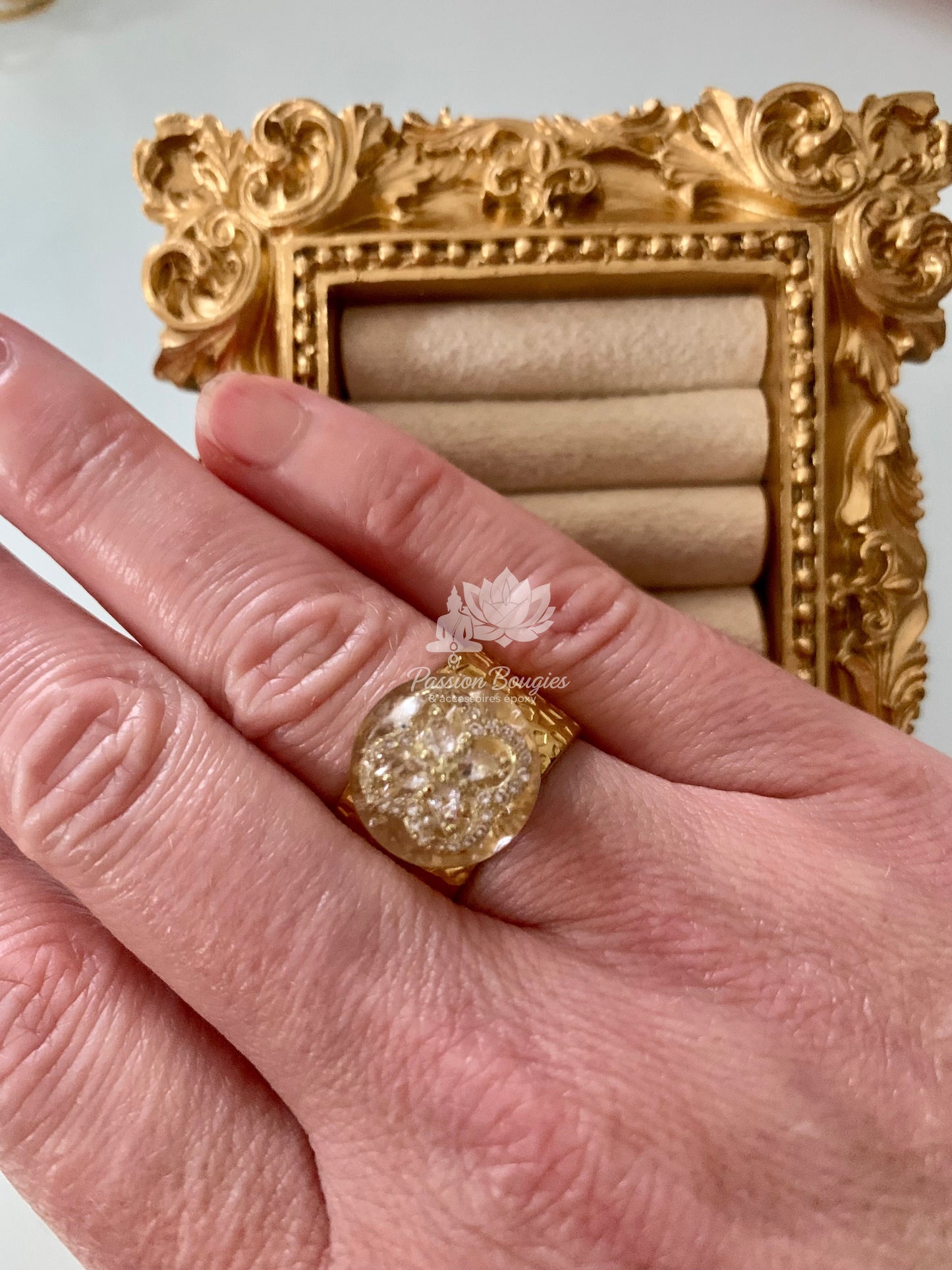 Bague strass trèfle