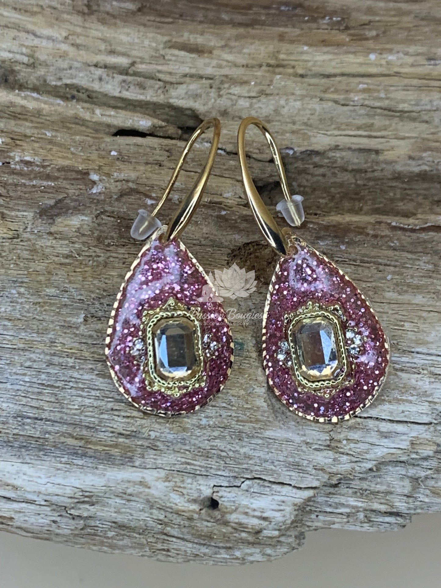 Boucles d’oreilles pailleté rosé doré 2