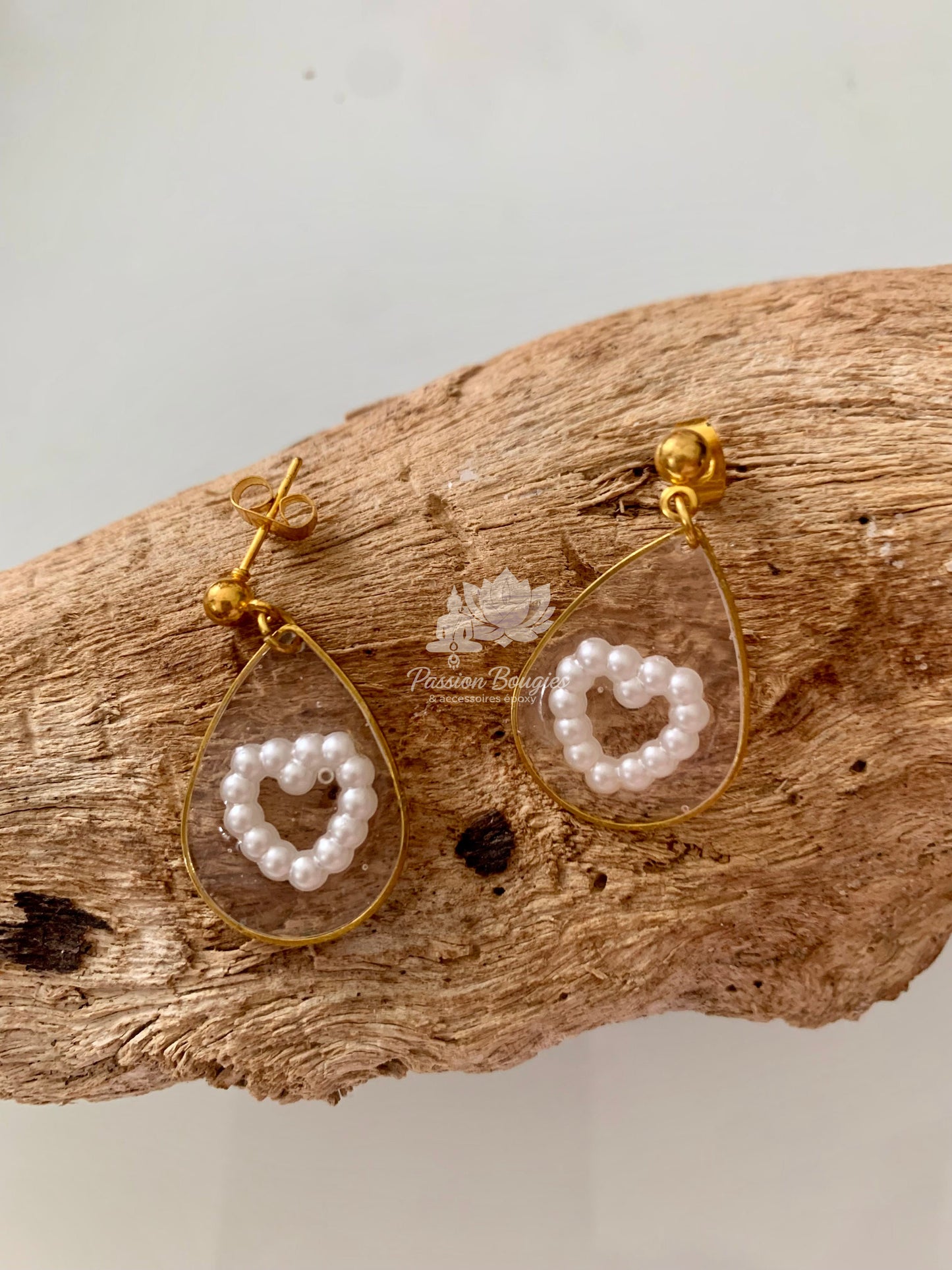 Boucles d’oreilles coeur perlé