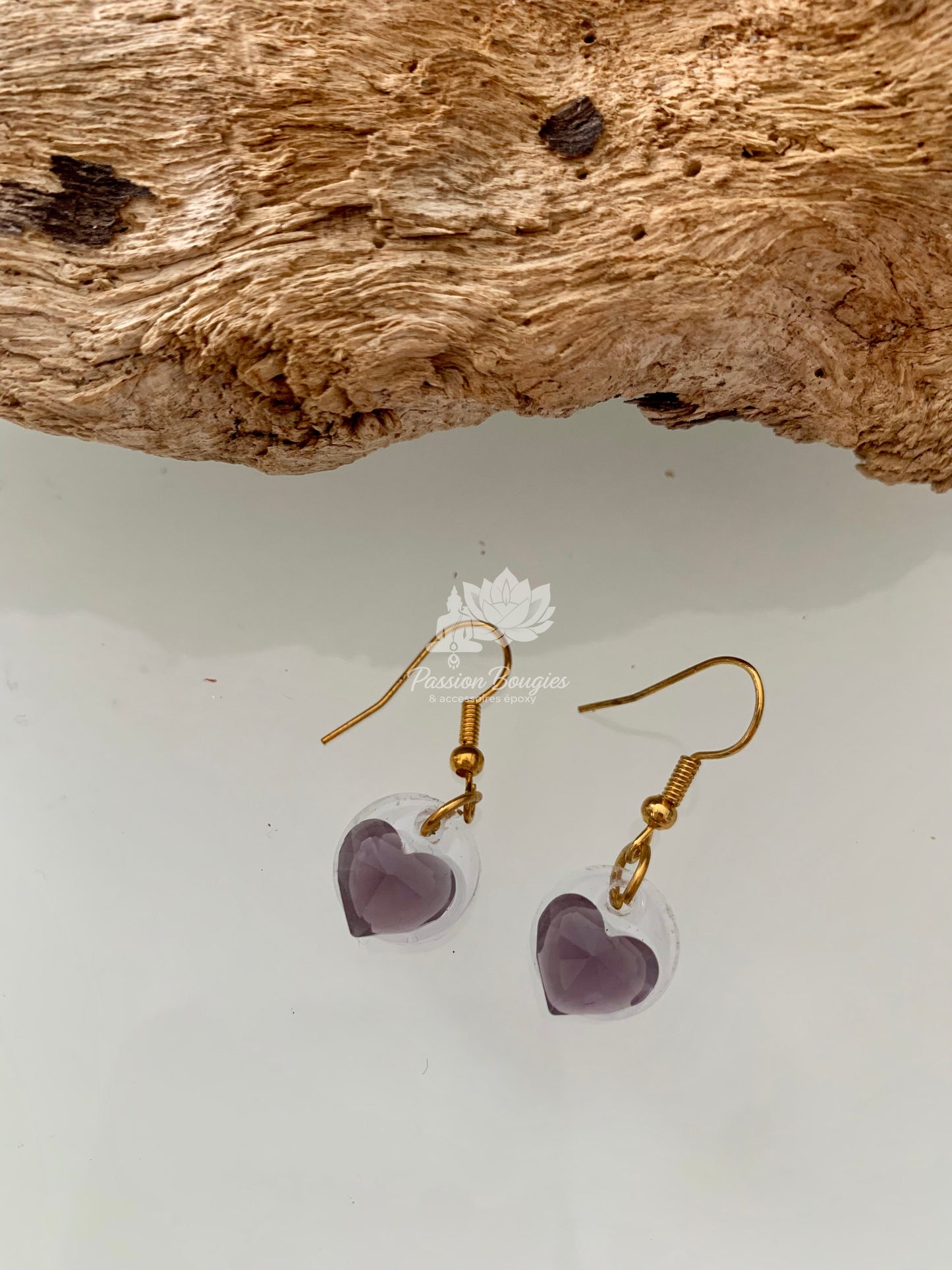 Boucles d’oreilles coeur violet