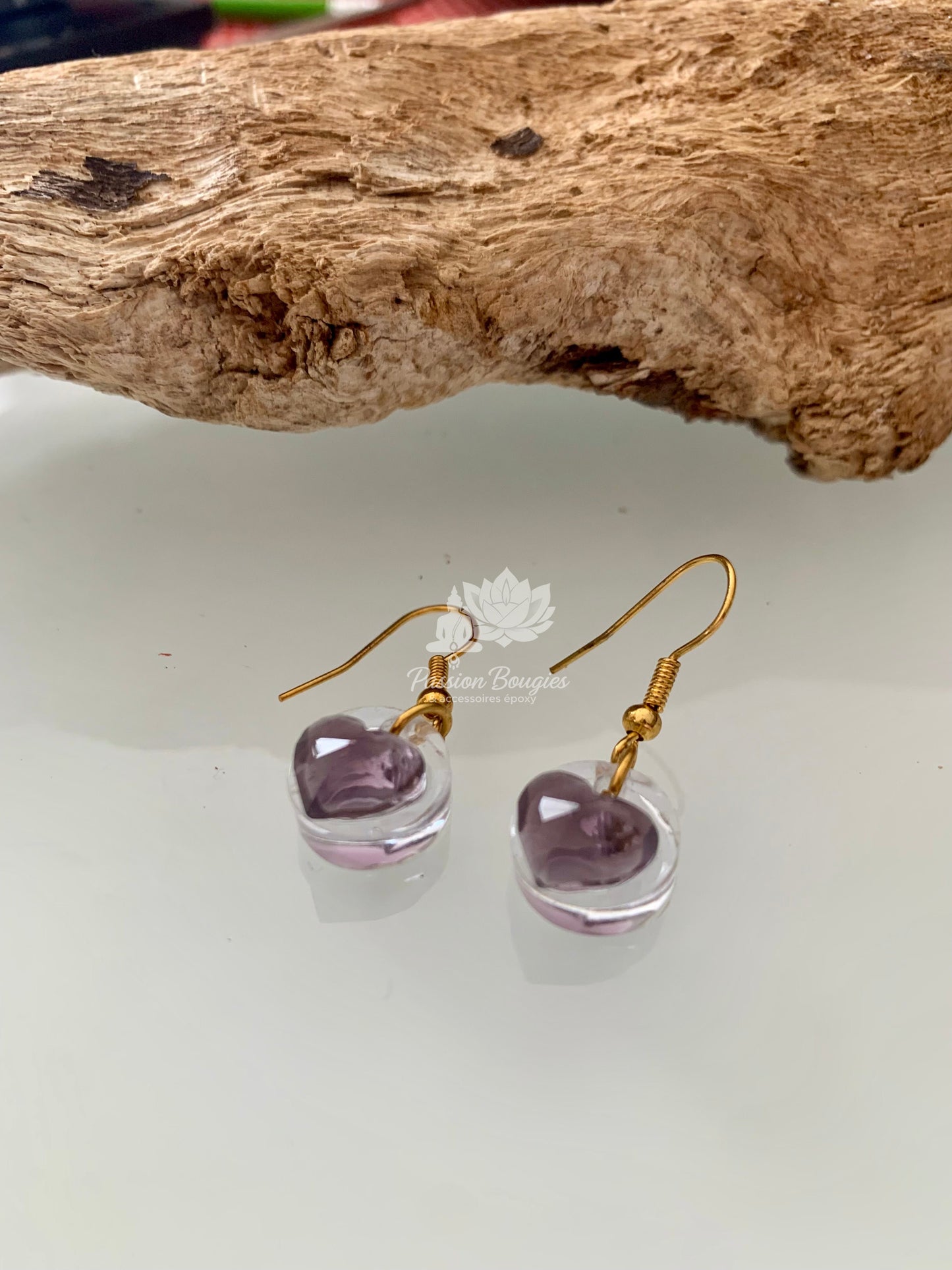 Boucles d’oreilles coeur violet