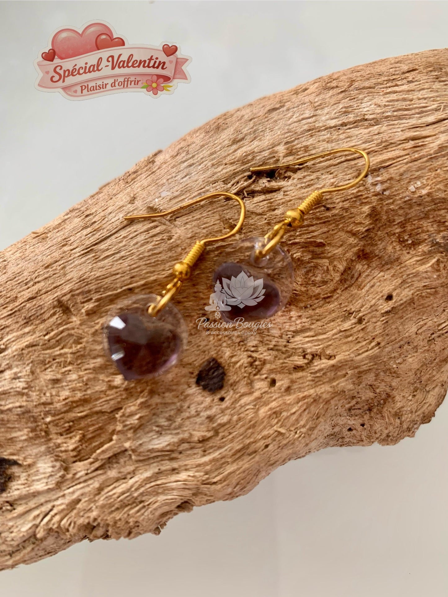 Boucles d’oreilles coeur violet