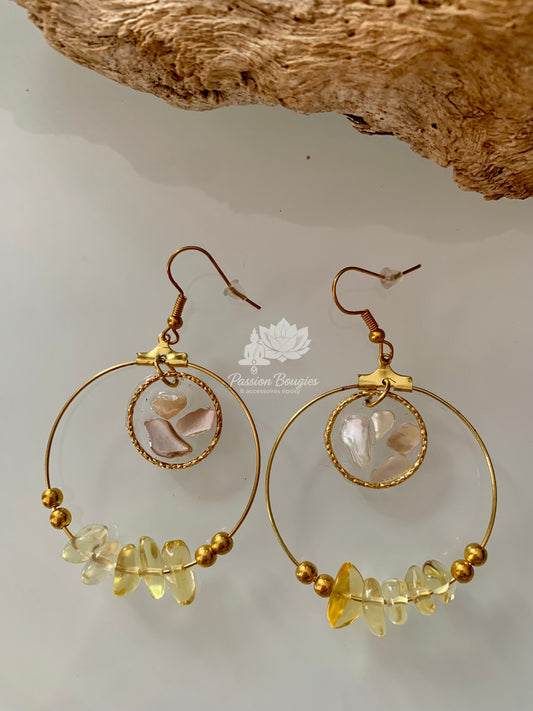 Boucles d’oreilles créoles avec pierres naturelles de citrine