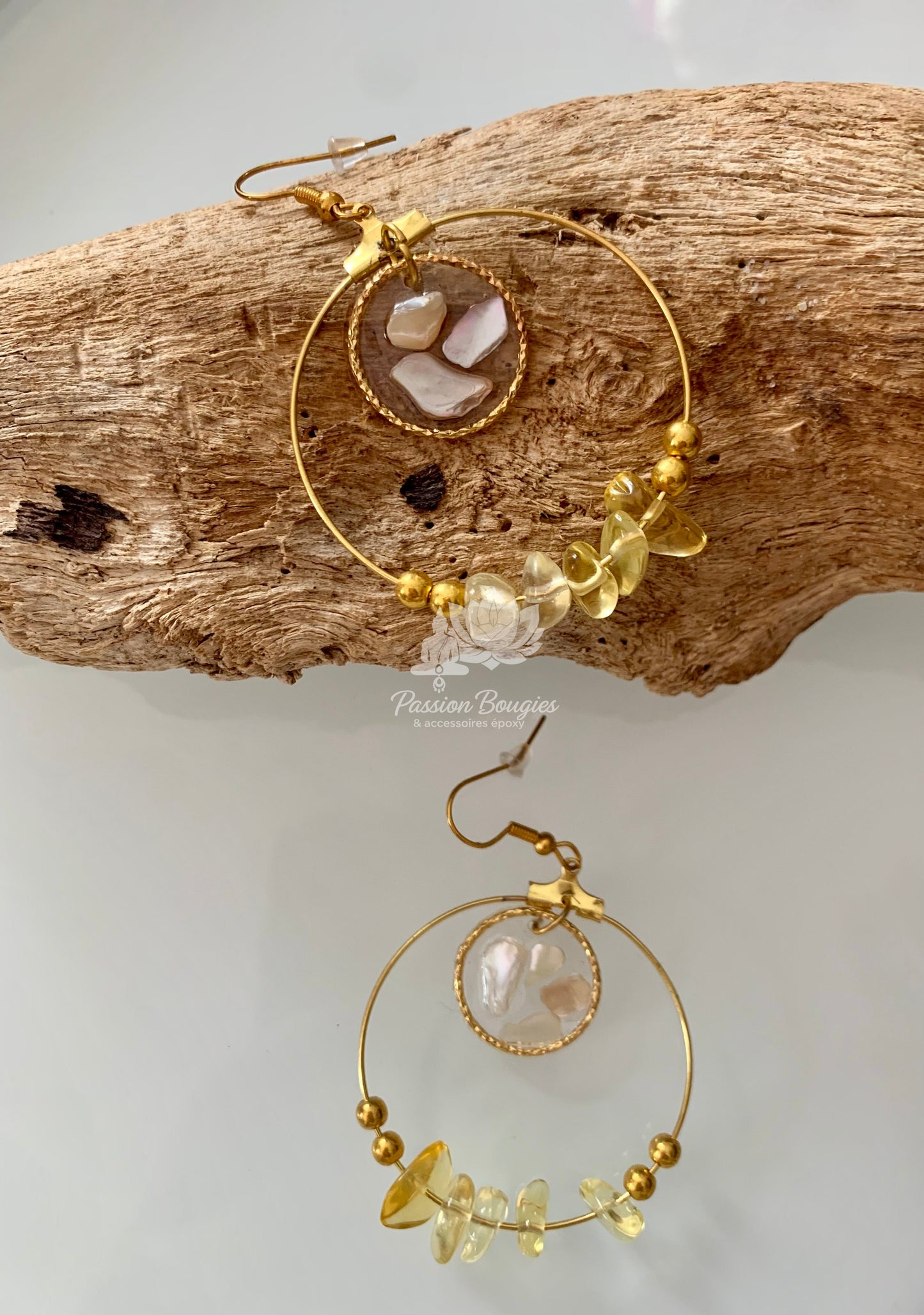 Boucles d’oreilles créoles avec pierres naturelles de citrine