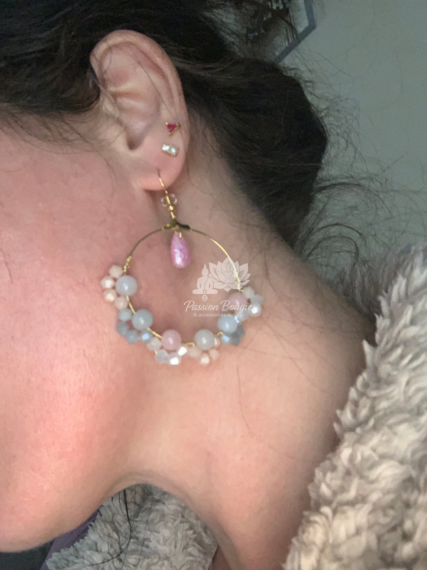 Boucles d’oreilles créoles en pierre de morganite