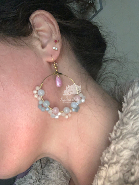 Boucles d’oreilles créoles en pierre de morganite