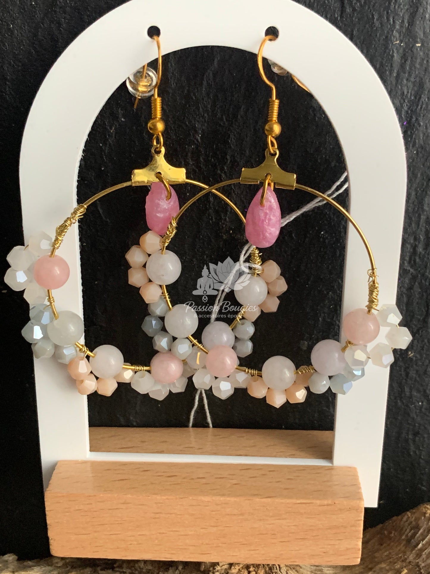 Boucles d’oreilles créoles en pierre de morganite
