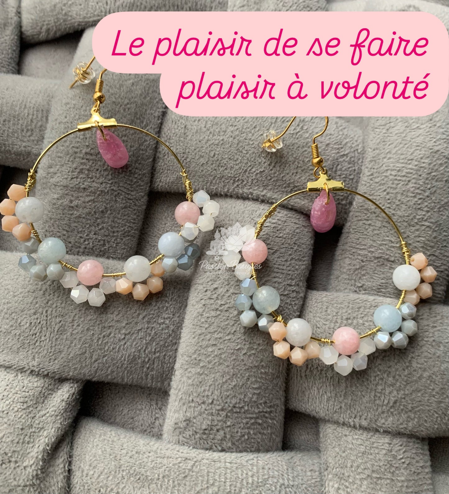 Boucles d’oreilles créoles en pierre de morganite