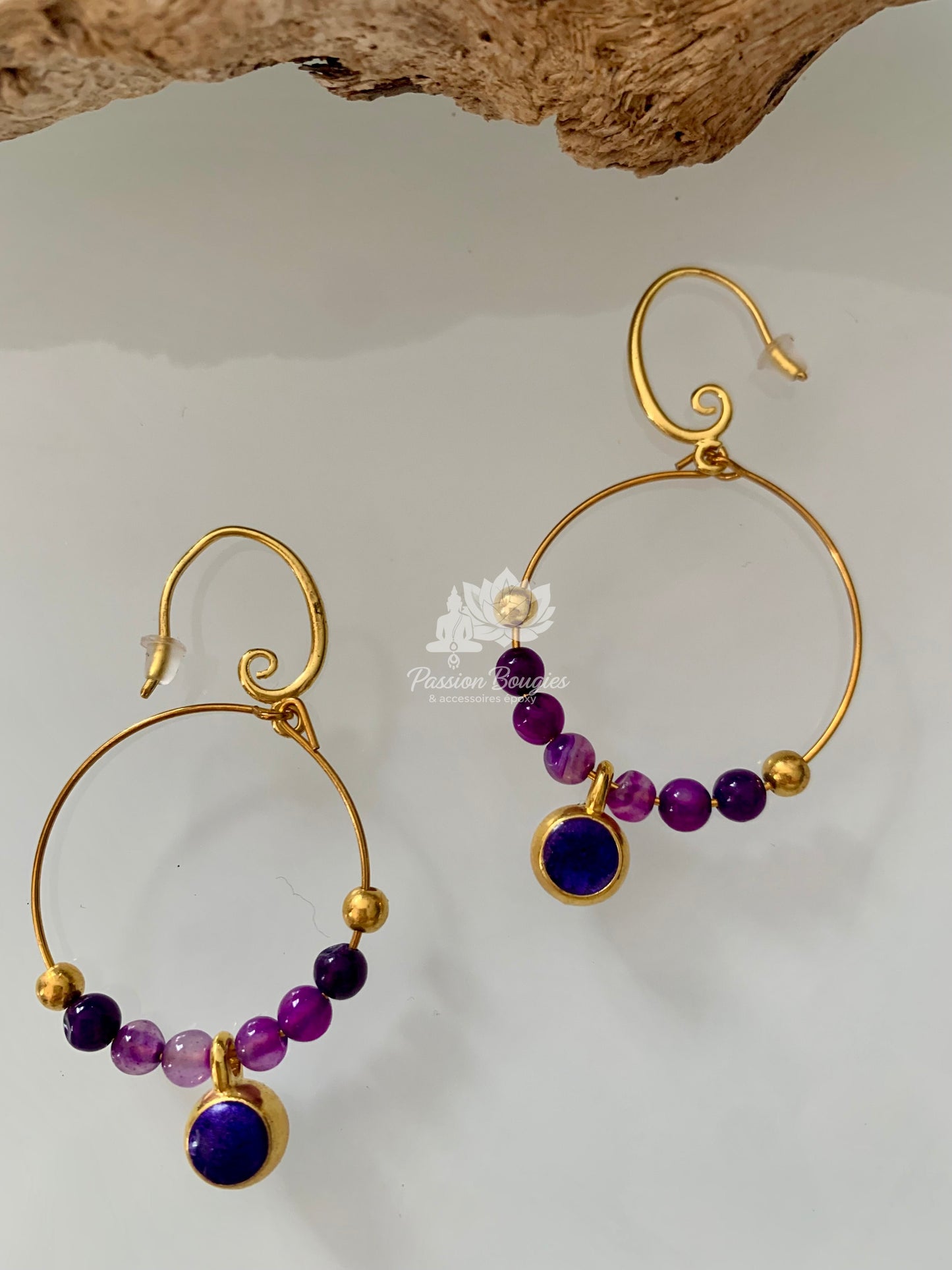 Boucles d’oreilles créoles avec pierres naturelles agate