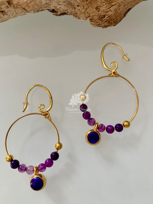 Boucles d’oreilles créoles avec pierres naturelles agate