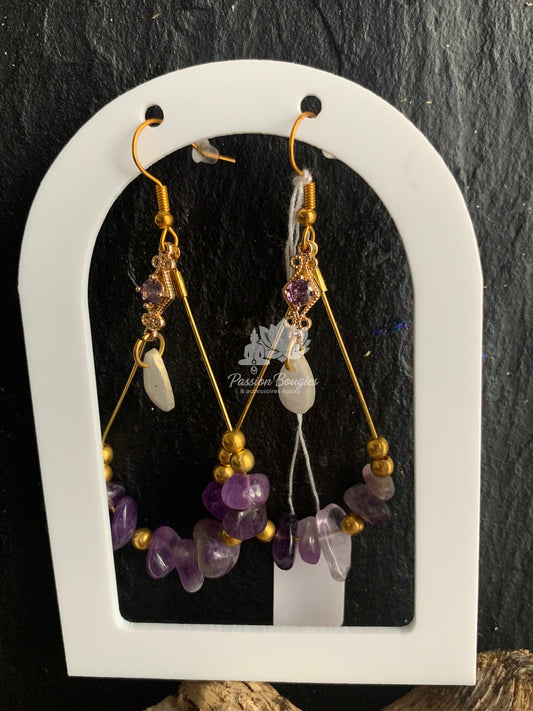 Boucles d’oreilles créoles avec pierres naturelles améthyste