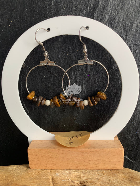 Boucles d’oreilles créoles avec pierres naturelles œil de tigre