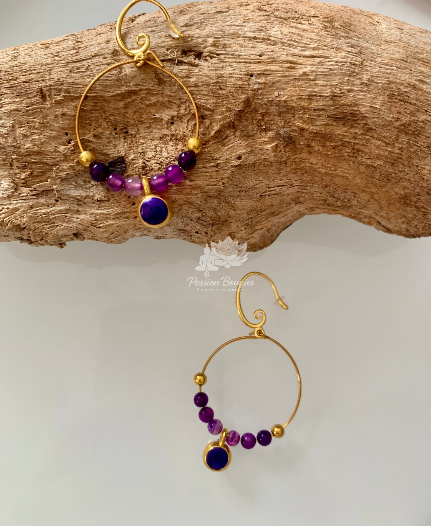 Boucles d’oreilles créoles avec pierres naturelles agate