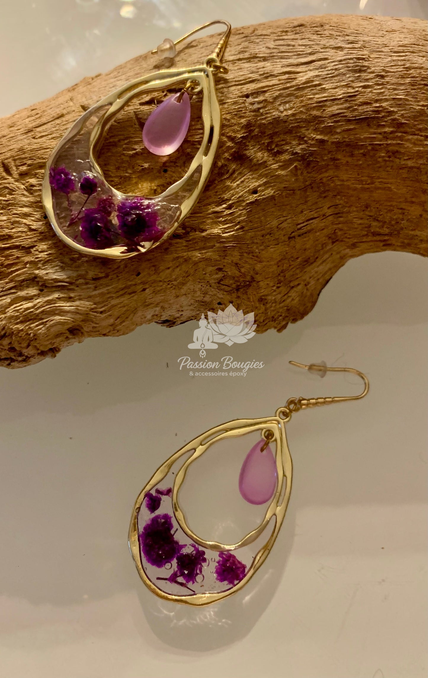 Boucles d’oreilles gysophyles violettes