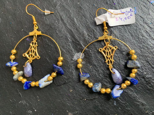Boucles d’oreilles créoles avec pierres naturelles lapi lazuri