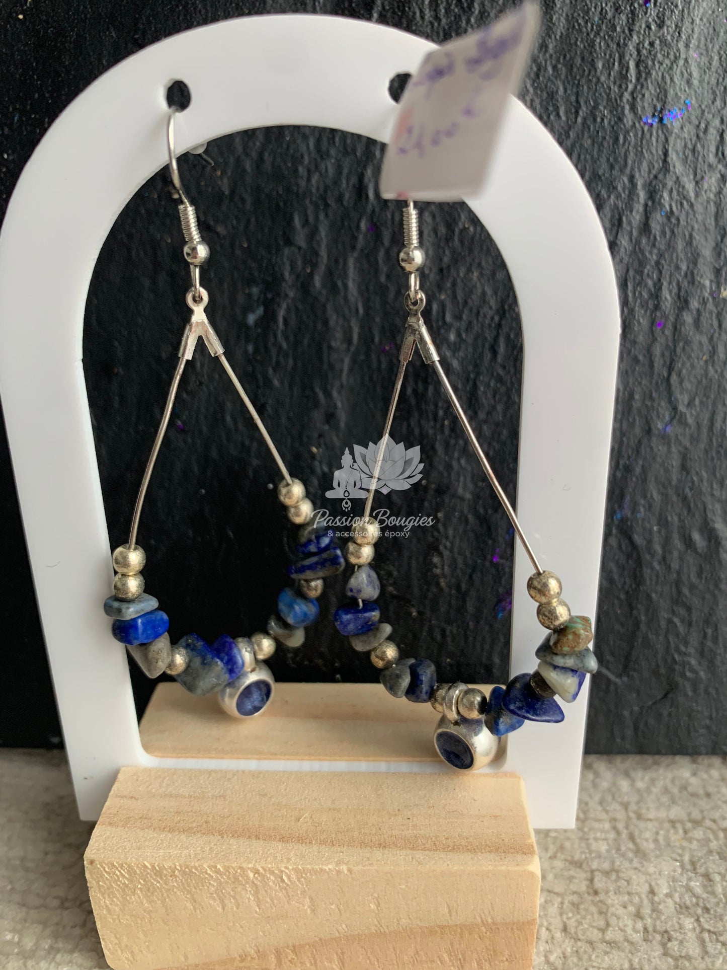 Boucles d’oreilles créoles avec pierres naturelles lapi lazuri