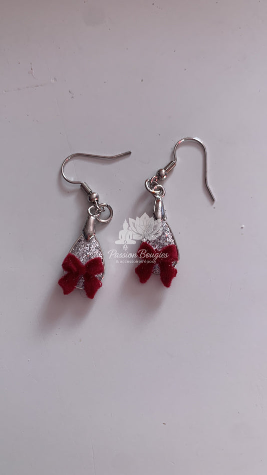 Boucles d’oreilles noeud velour de Noël