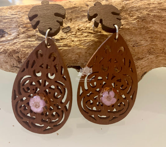 Boucles d’oreilles ornement bois