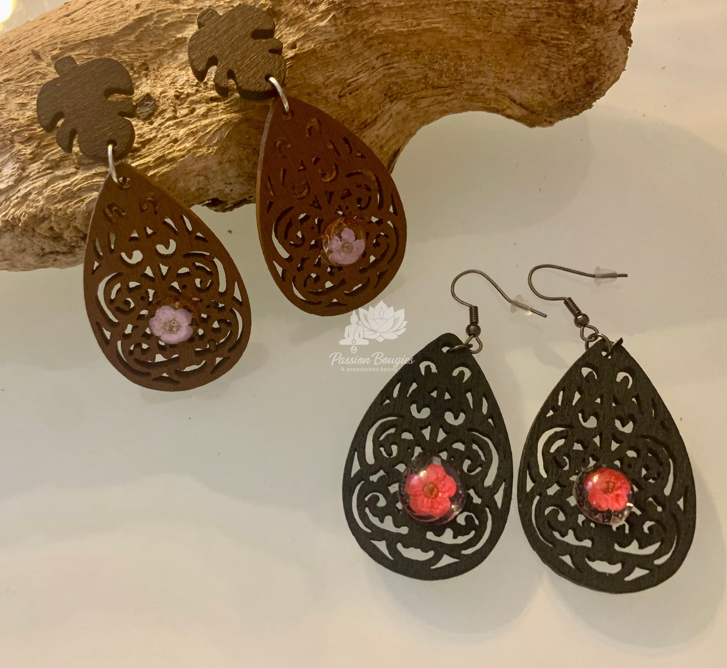 Boucles d’oreilles ornement bois