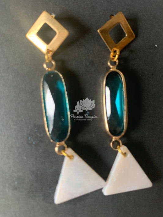 Boucles d’oreilles pendante verres bleuté