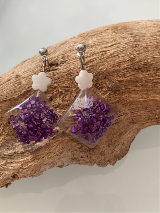 Boucles d’oreilles pépites violettes