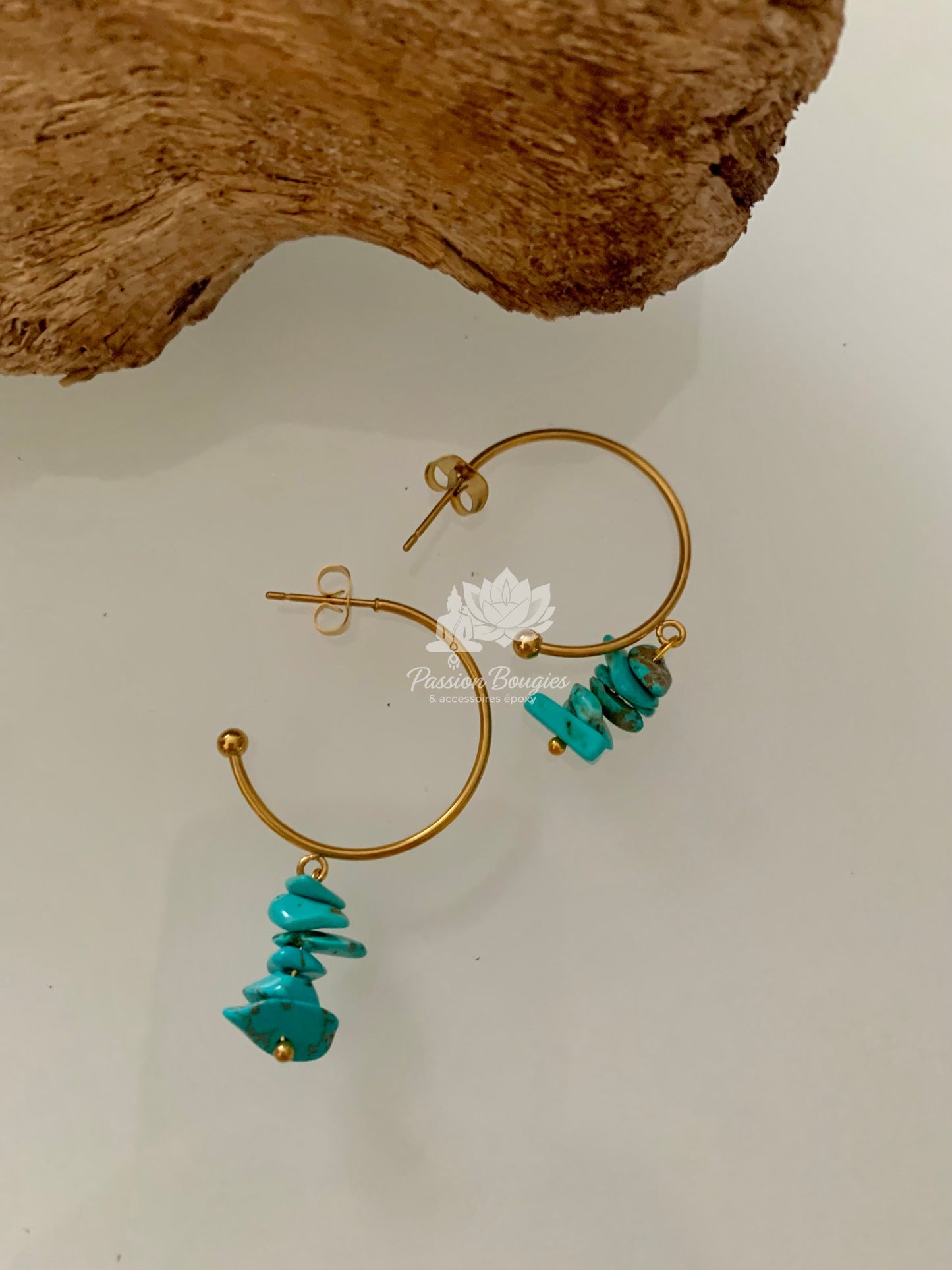 Boucles d’oreilles en pierres naturelles améthyste, turquoise et amazonite