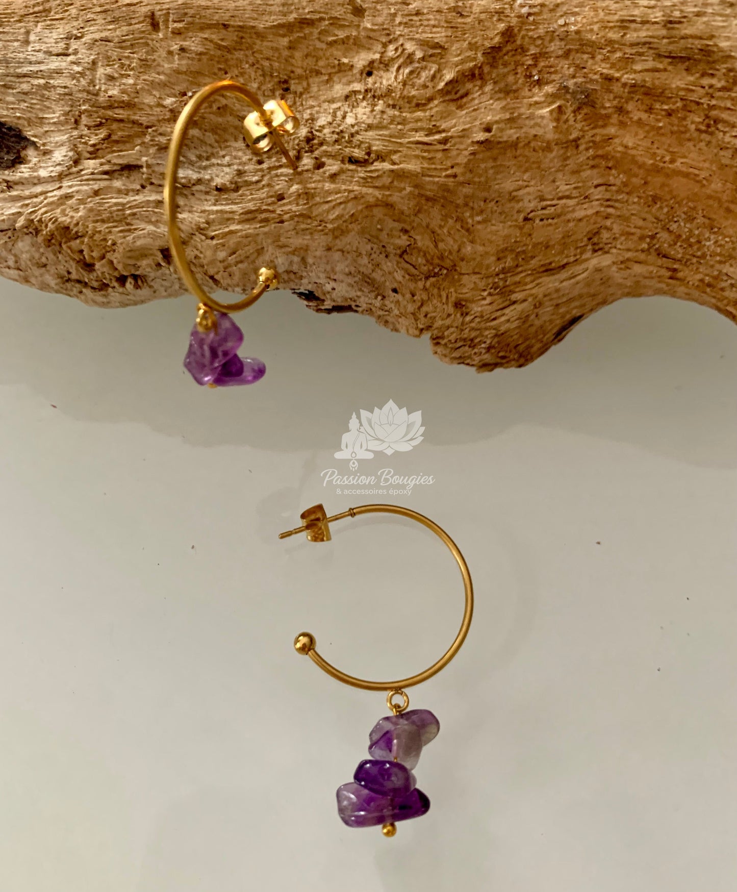 Boucles d’oreilles en pierres naturelles améthyste, turquoise et amazonite