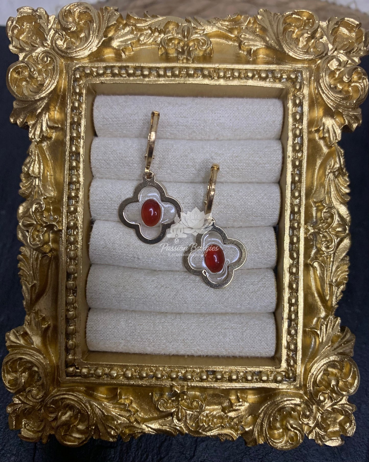 Boucles d’oreilles trèfle cornaline
