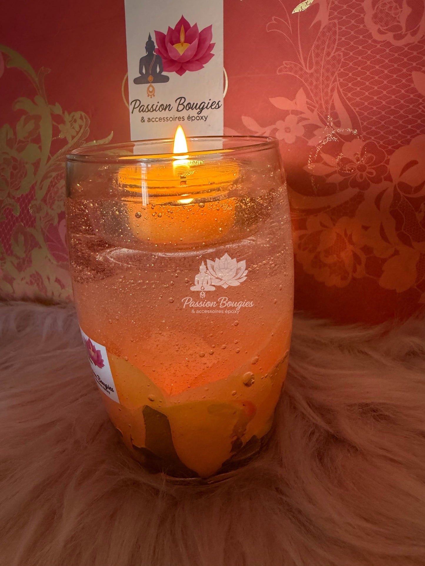 Bougie pailletée « la rose » gelée cristal