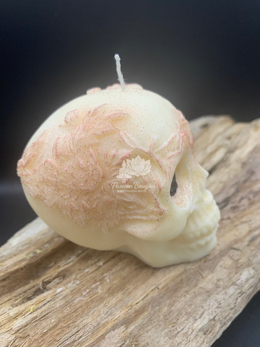 Bougie tête de mort florale