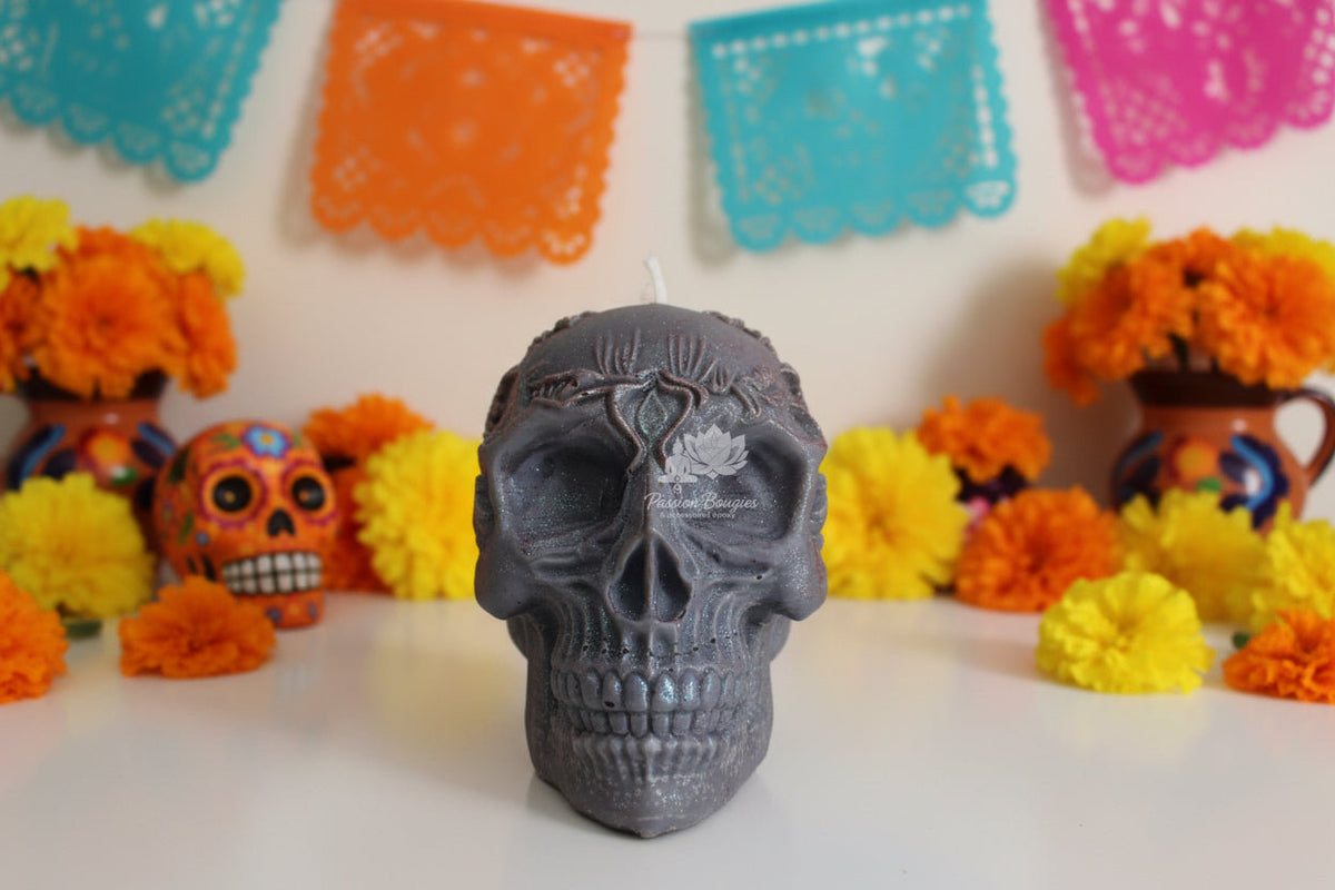 Bougie tête de mort florale