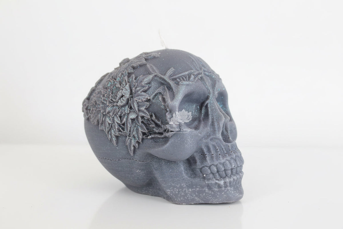 Bougie tête de mort florale