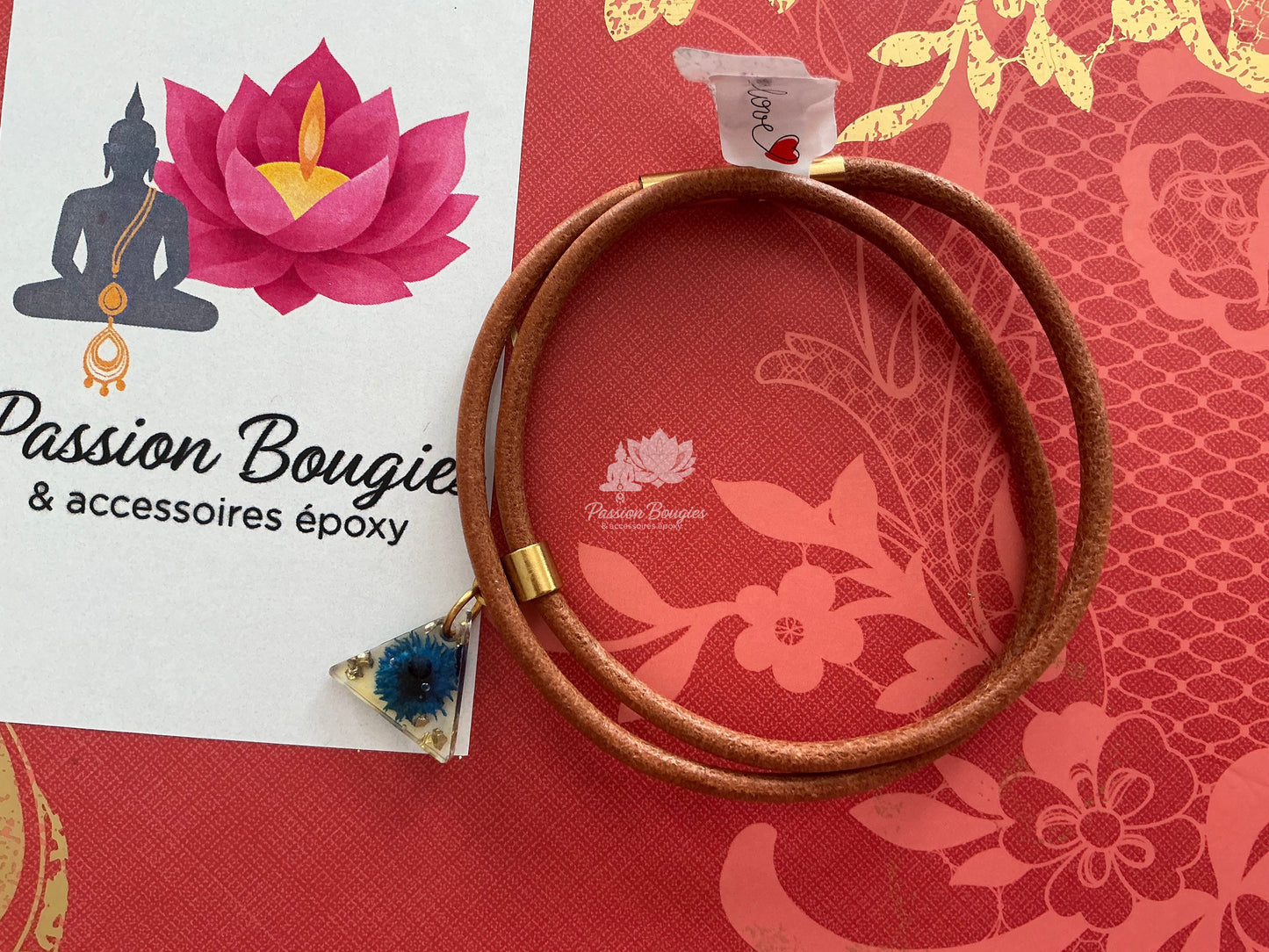 Bracelet double PU fleur bleue