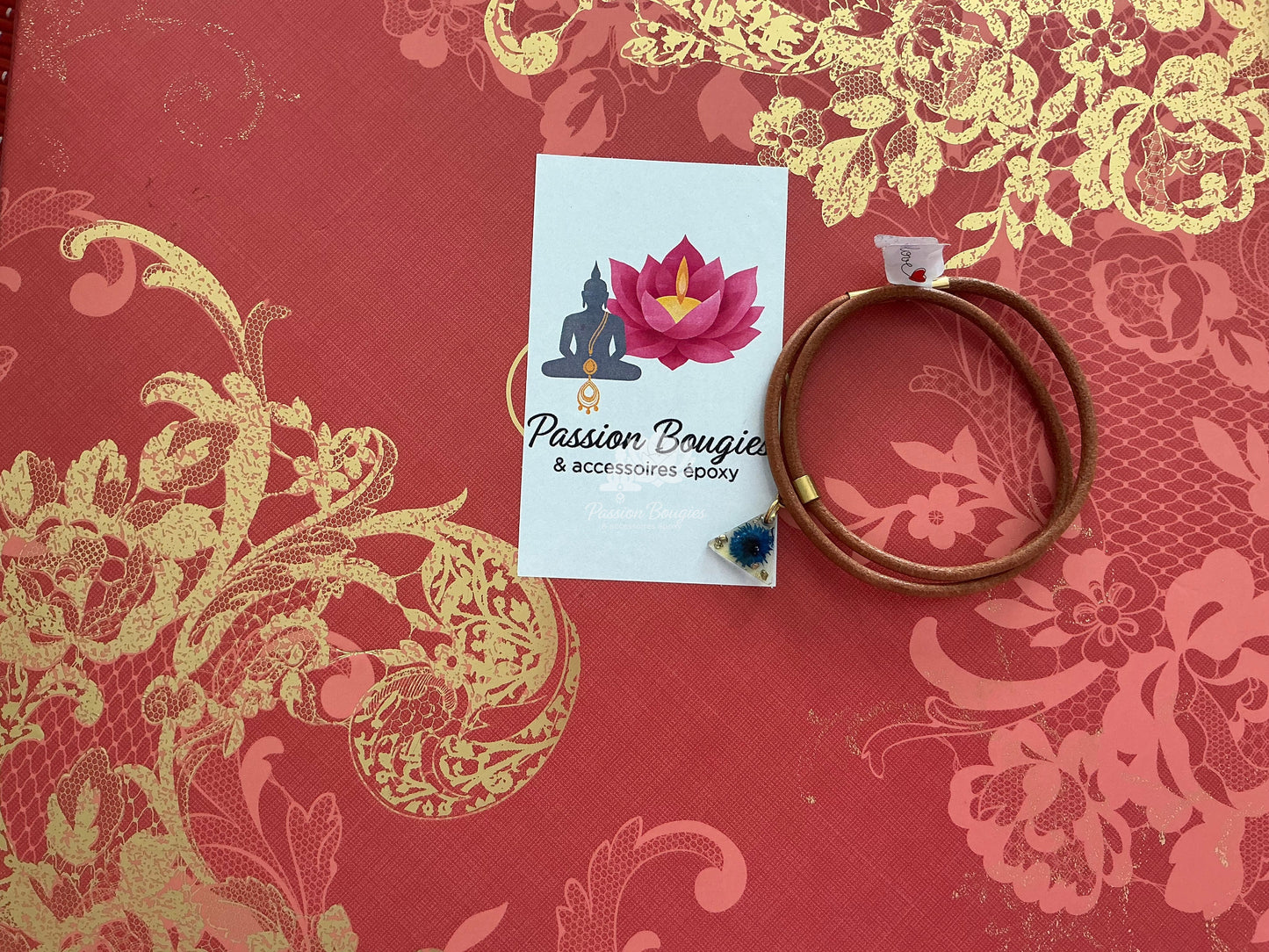 Bracelet double PU fleur bleue