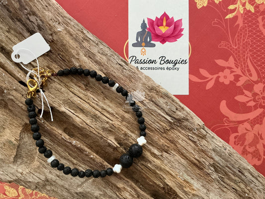 Bracelet homme en pierres volcaniques et nacre de coquillage