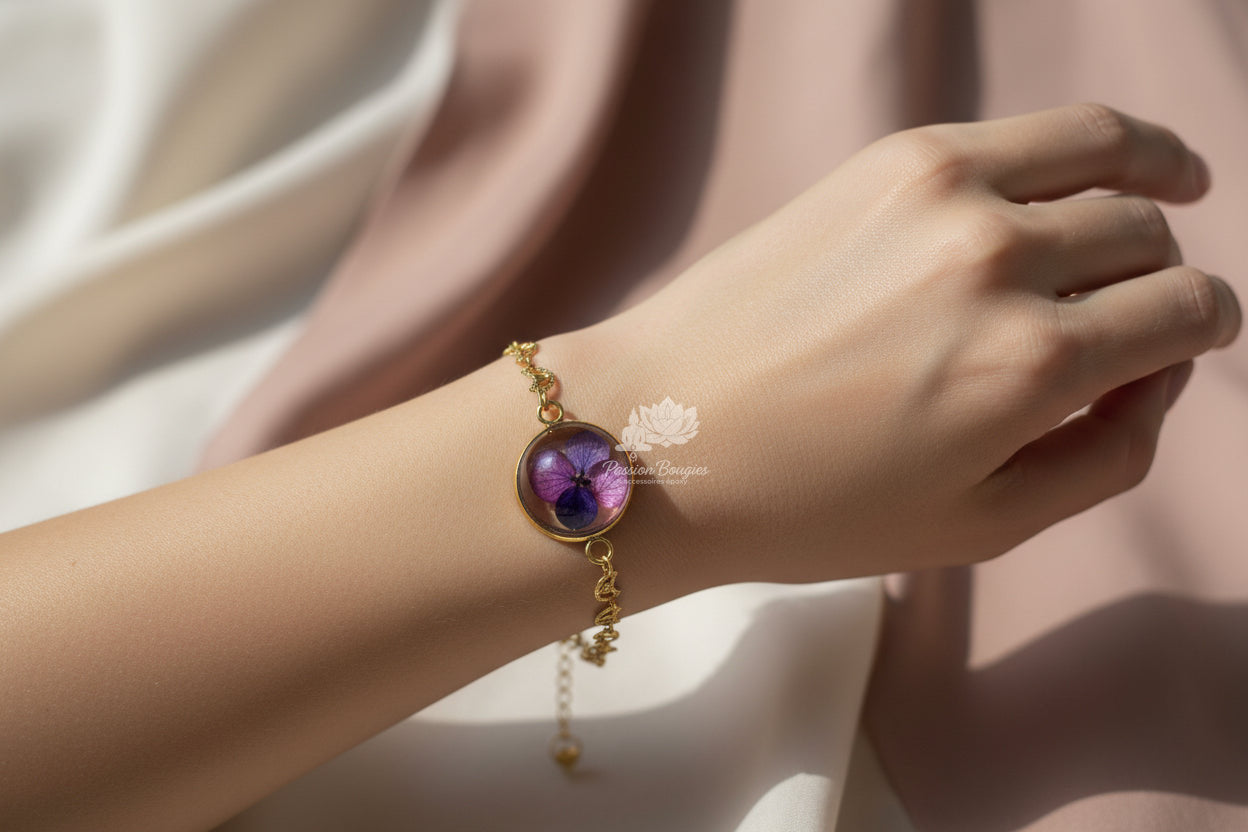 Bracelet hortensia prune ou mauve