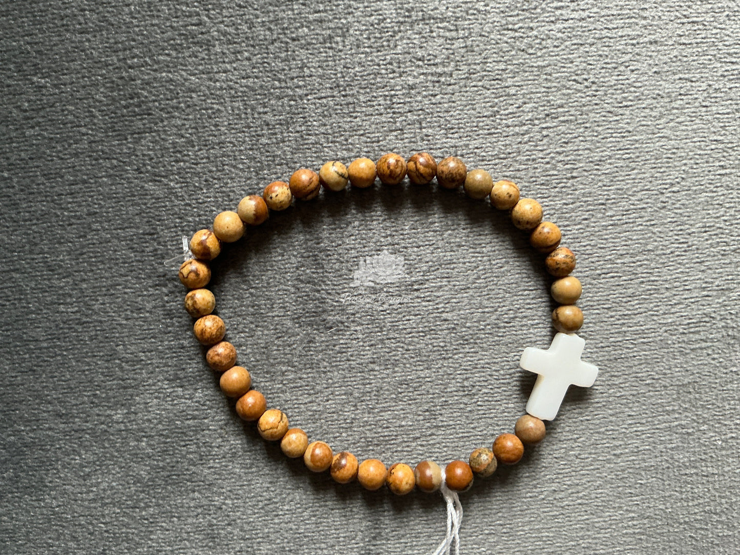 Bracelet jaspe paysage, croix en corail