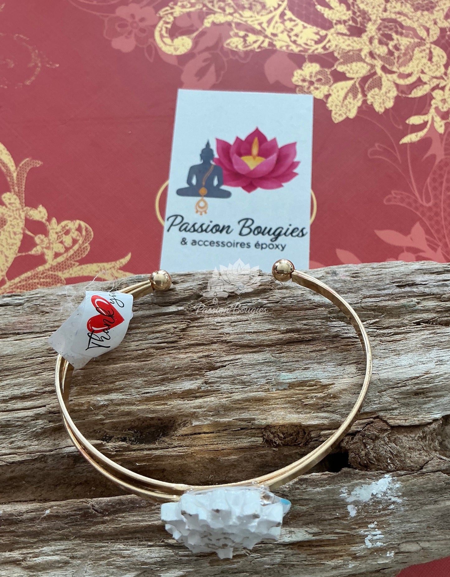 Bracelet jonc -  fleur blanche